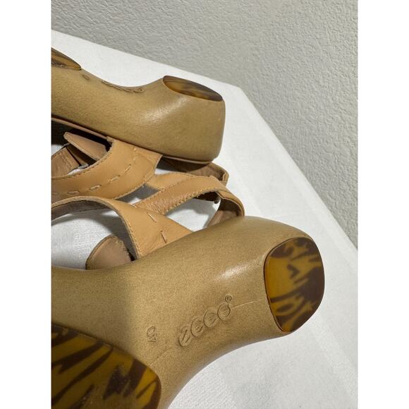 Ecco Womens Tan Leather Sandals Slingback Wedge Heel Sz 9.5 Euro 40 Open Toe - Picture 6 of 8